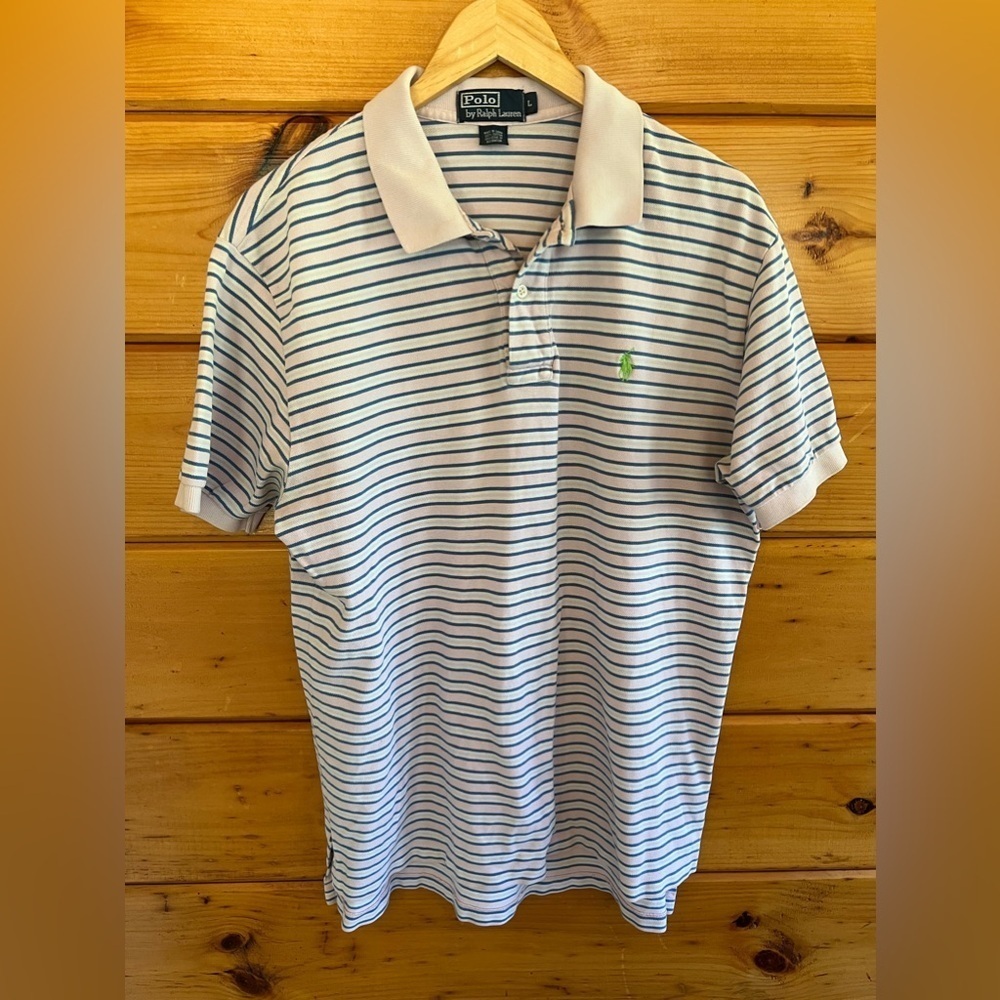 Ralph Lauren Polo Shirt Pink/Blue/White Stripes Size Large